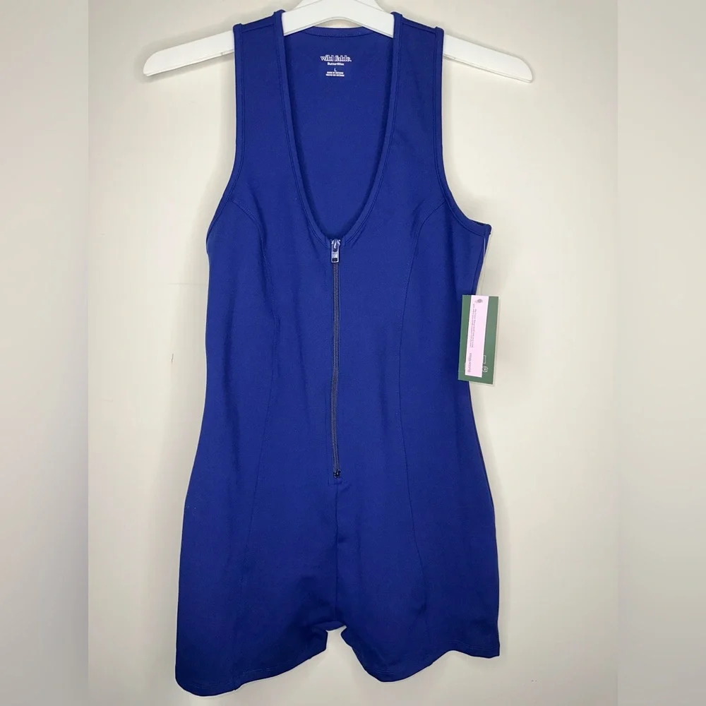 NWT Wild Fable Butter Bliss Romper Navy Blue Zip Front Game Day Women Size Large